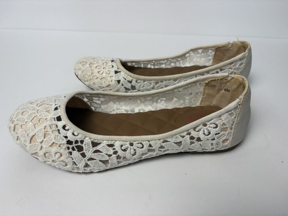 Jellypop Women Ballet Flats Comfort Fit Slip-On Lace Natural Round Toe US 6M